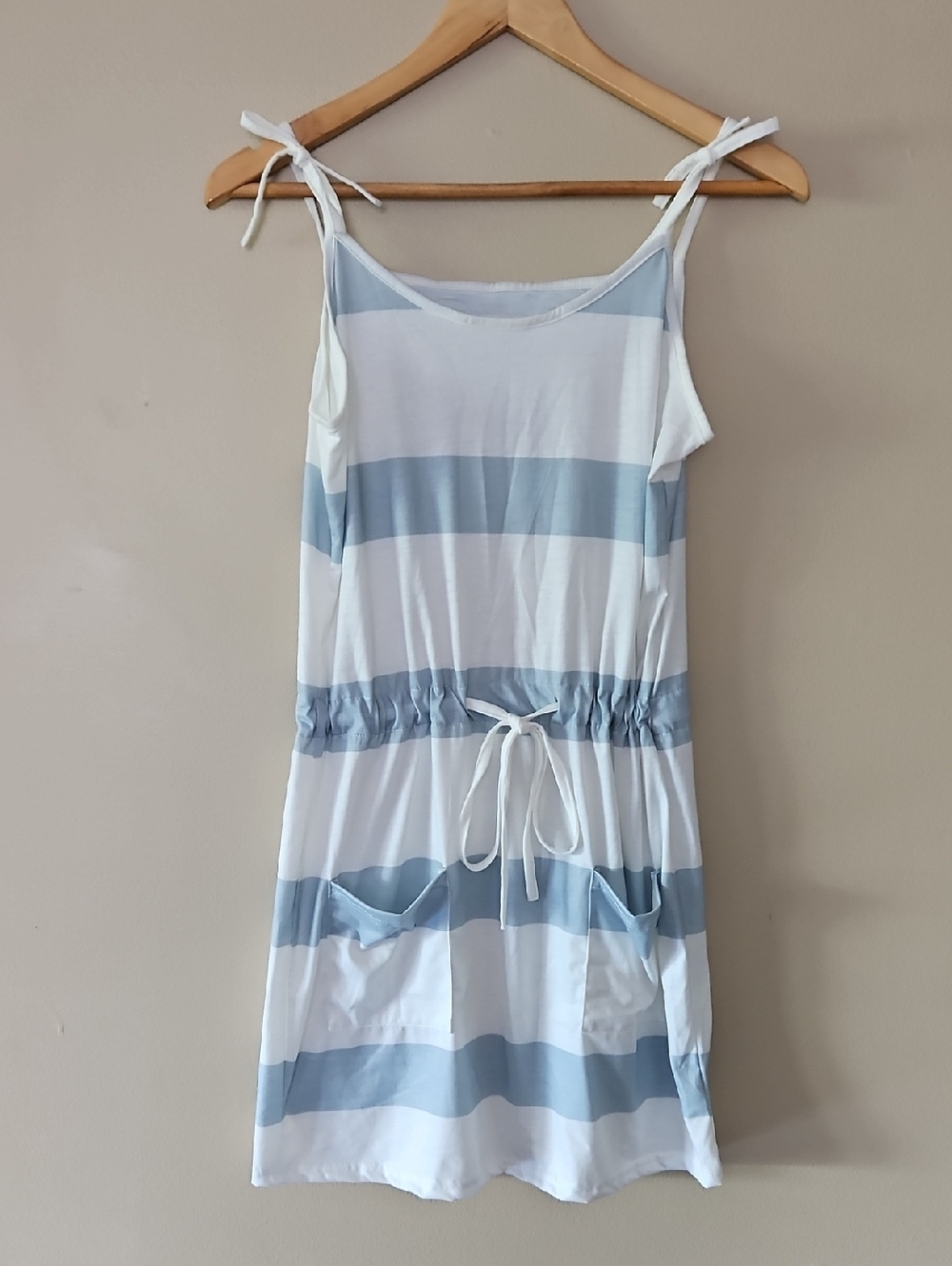 Beach Cover Up White And Sage Stripe With Pockets NWOT